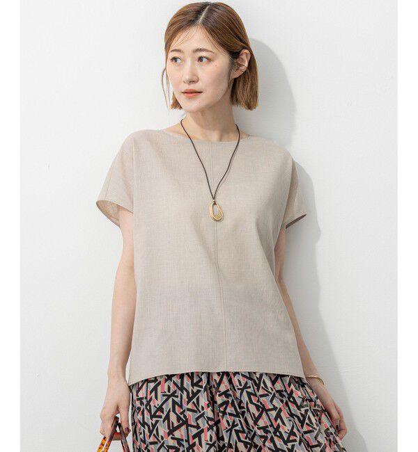 23区「【洗える】トリアセスラブストレッチ フレンチスリーブ ブラウス」|シャツ・ブラウス|ベージュ系
