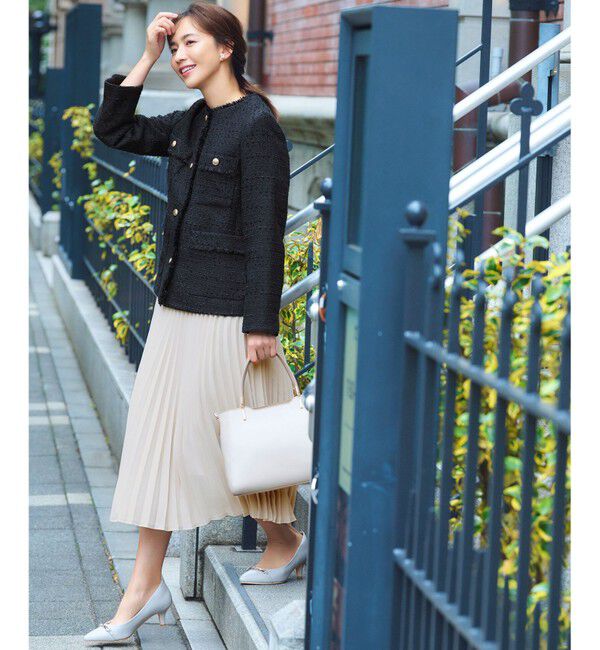 any SiS「ツイードノーカラーミドル ジャケット」|ノーカラージャケット|