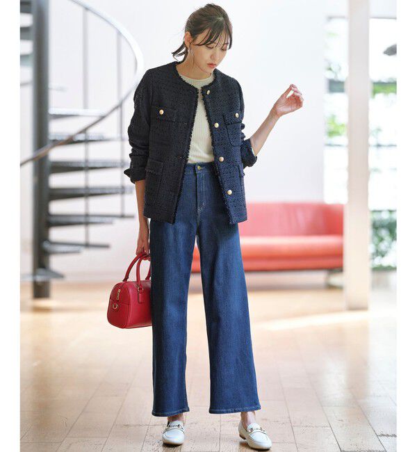 any SiS「ツイードノーカラーミドル ジャケット」|ノーカラージャケット|