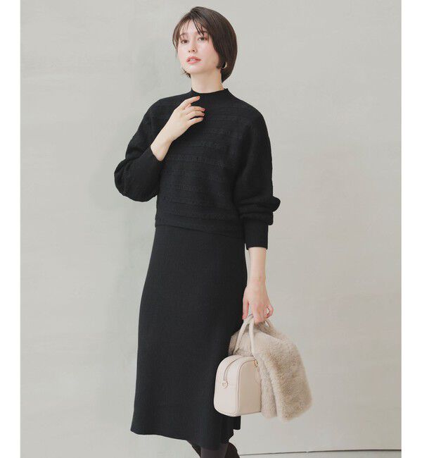 ANY SIS「【2SET】ニット ボレロ &times; ワンピース セット」|ワンピース|ﾌﾞﾗｯｸ&times;ﾗ