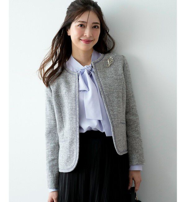 ANY SIS「ライトストレッチ ツイード ジャケット」|ノーカラージャケット|ｸﾞﾚｰｼｬ