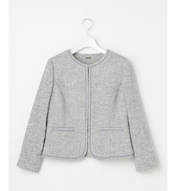 ANY SIS「ライトストレッチ ツイード ジャケット」|ノーカラージャケット|