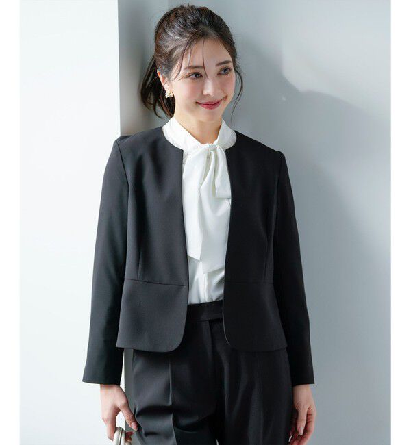 ANY SIS「セレモニーダブルクロス クルーカラー ジャケット」|ノーカラージャケット|ブラック