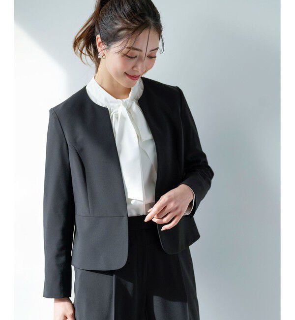 ANY SIS「セレモニーダブルクロス クルーカラー ジャケット」|ノーカラージャケット|