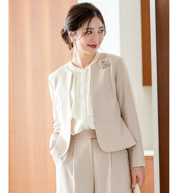 ANY SIS「セレモニーダブルクロス クルーカラー ジャケット」|ノーカラージャケット|