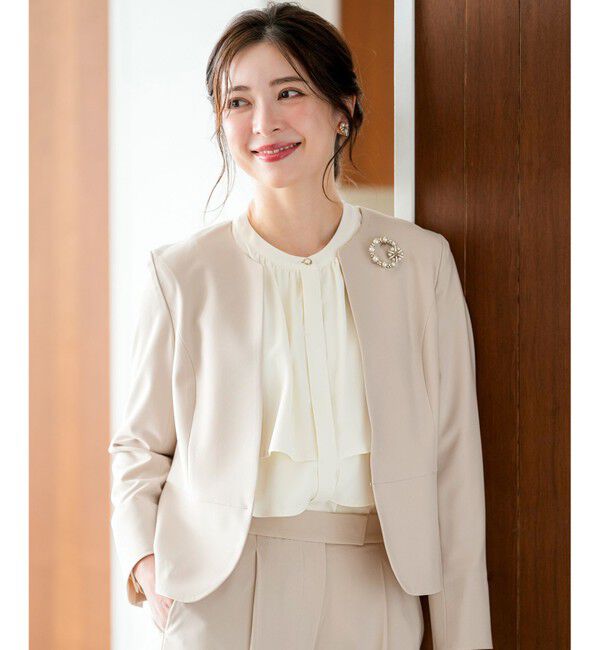 ANY SIS「セレモニーダブルクロス クルーカラー ジャケット」|ノーカラージャケット|