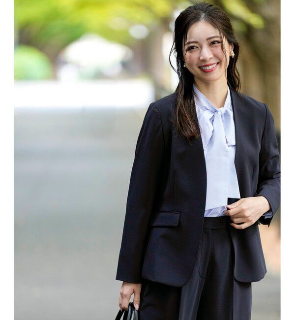 ANY SIS「セレモニーダブルクロス カラーレス ジャケット」|ノーカラージャケット|ネイビー