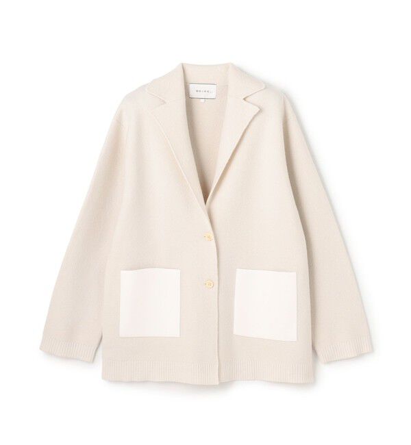 BEIGE,「CHICORA / レザーポケット付きウールニットジャケット」|ニット・セーター|