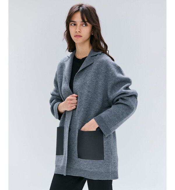 BEIGE,「CHICORA / レザーポケット付きウールニットジャケット」|ニット・セーター|Md.Gray