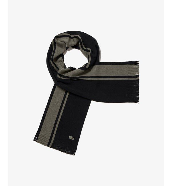 LACOSTE「ラッセルニットストライプマフラー」|マフラー|ブラック