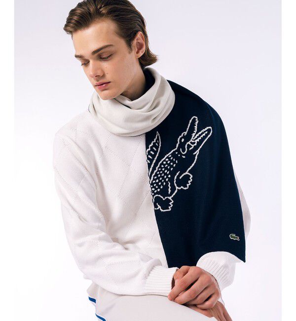 LACOSTE「ワニロゴジャカードリバーシブルマフラー」|マフラー|ネイビー