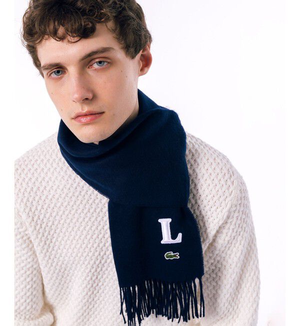 LACOSTE「イニシャルステッチマフラー / フリンジストール」|マフラー|ダークネイビー