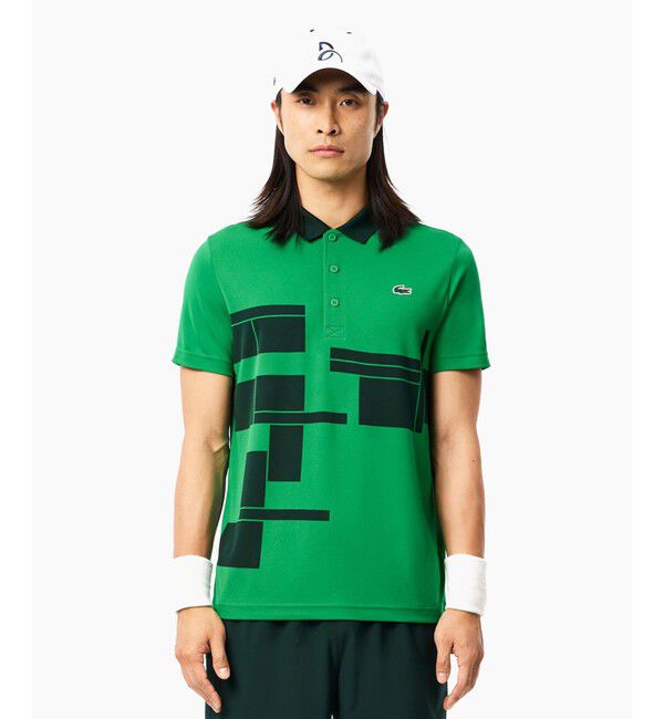 LACOSTE「UPF50＋ UVカット 『ノバク・ジョコビッチ』コートプリントウルトラドライ 半袖ポロシャツ」|ポロシャツ|グリーン