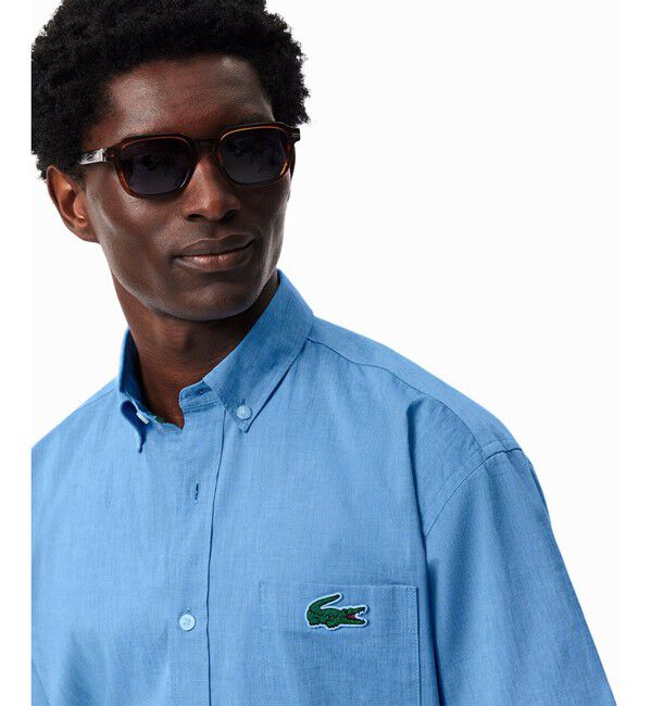 LACOSTE「ウォッシュドオックスフォード半袖ボタンダウンシャツ」|シャツ・ブラウス|ブルー