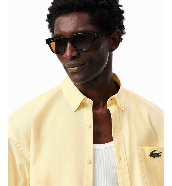 LACOSTE「ウォッシュドオックスフォード半袖ボタンダウンシャツ」|シャツ・ブラウス|イエロー