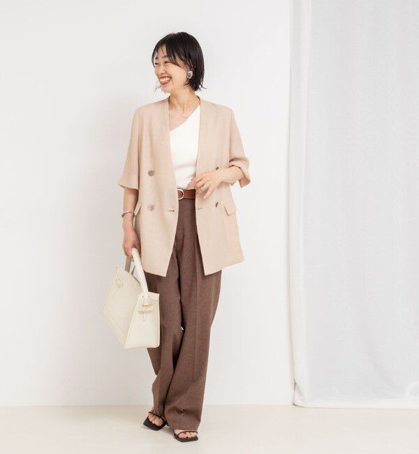 NOLLEY'S「ウォッシャブルリネン風シアー5分袖ジャケット」|ノーカラージャケット|