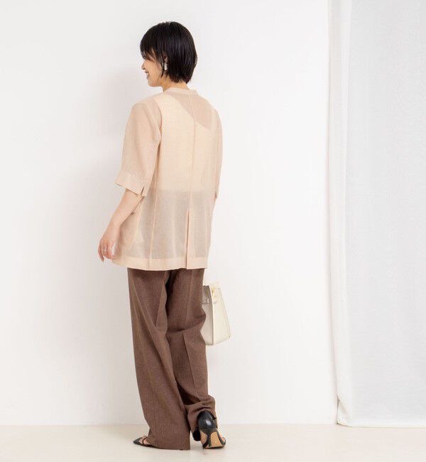 NOLLEY'S「ウォッシャブルリネン風シアー5分袖ジャケット」|ノーカラージャケット|