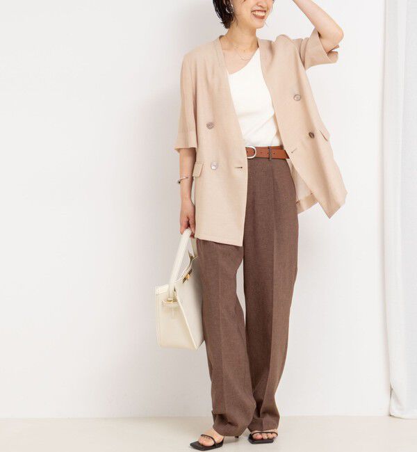 NOLLEY'S「ウォッシャブルリネン風シアー5分袖ジャケット」|ノーカラージャケット|