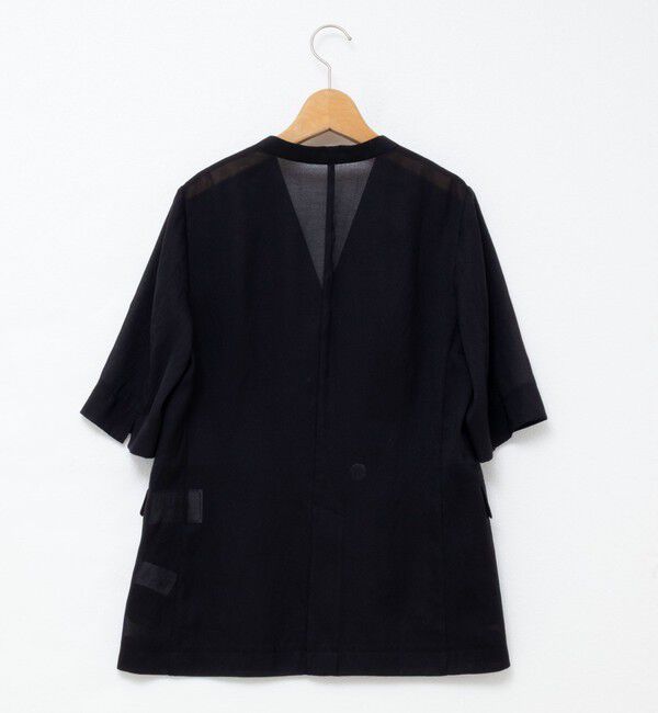 NOLLEY'S「ウォッシャブルリネン風シアー5分袖ジャケット」|ノーカラージャケット|