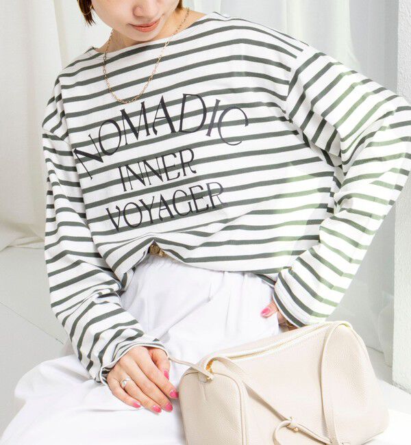 NOLLEY'S「【WEB限定】ウォッシャブルボーダープリントロンTee」|Tシャツ・カットソー|グリーン系3