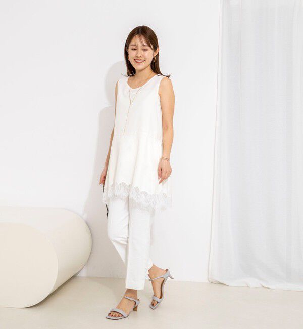 NOLLEY'S「【WEB限定】ウォッシャブルヘムレースサテンタンク」|タンクトップ|