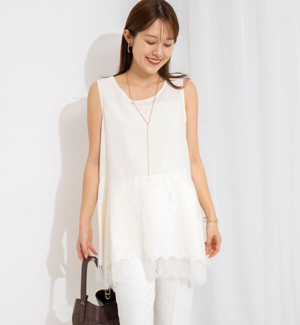 NOLLEY'S「【WEB限定】ウォッシャブルヘムレースサテンタンク」|タンクトップ|
