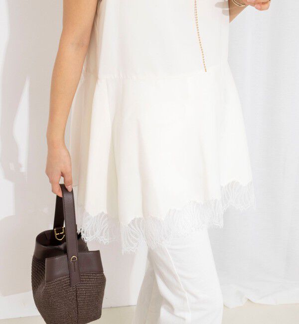 NOLLEY'S「【WEB限定】ウォッシャブルヘムレースサテンタンク」|タンクトップ|