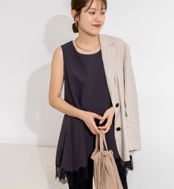 NOLLEY'S「【WEB限定】ウォッシャブルヘムレースサテンタンク」|タンクトップ|