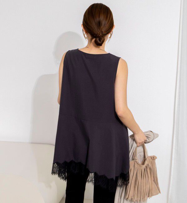 NOLLEY'S「【WEB限定】ウォッシャブルヘムレースサテンタンク」|タンクトップ|