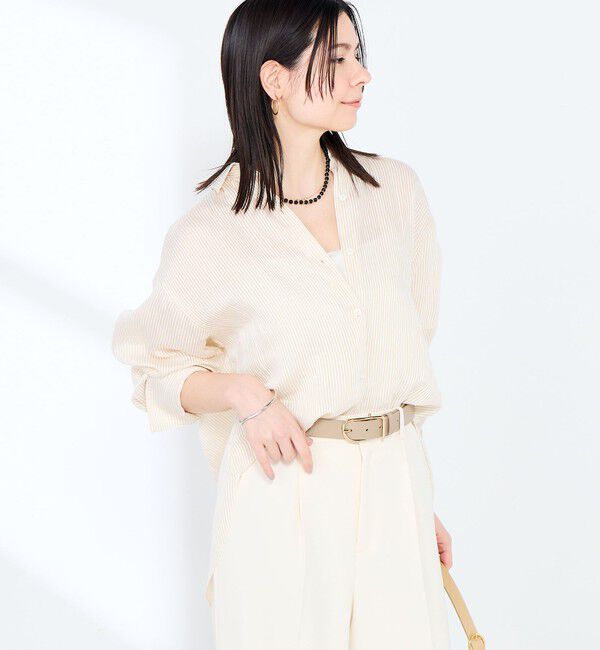 NOLLEY'S sophi「ウォッシャブルACARライトストライプ3WAYオーバーシャツ」|シャツ・ブラウス|ブラウンベージュ系3