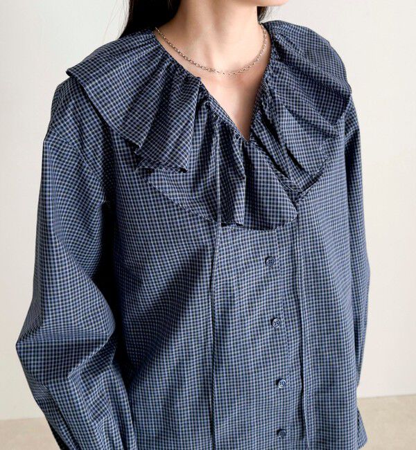 fredy emue「チェックフリルカラーブラウス」|シャツ・ブラウス|