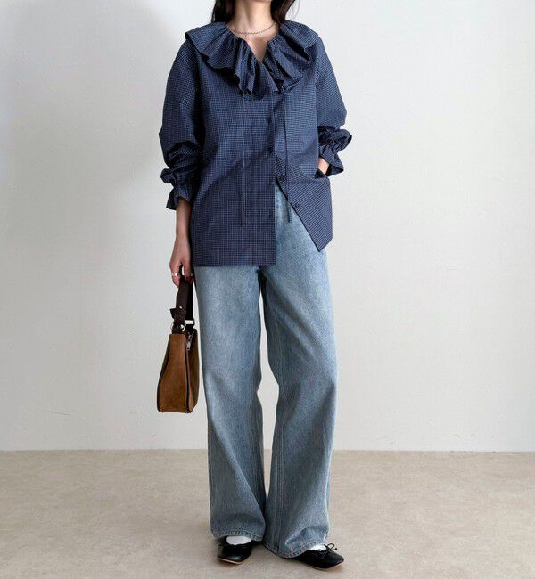 fredy emue「チェックフリルカラーブラウス」|シャツ・ブラウス|