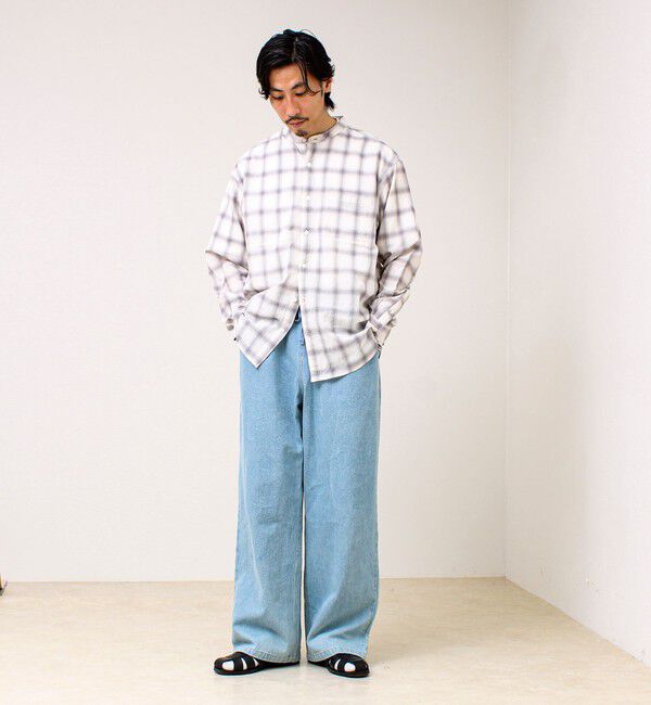 GLOSTER「【夏まで使える】テクスチャーバンドカラーチェックシャツ」|シャツ・ブラウス|