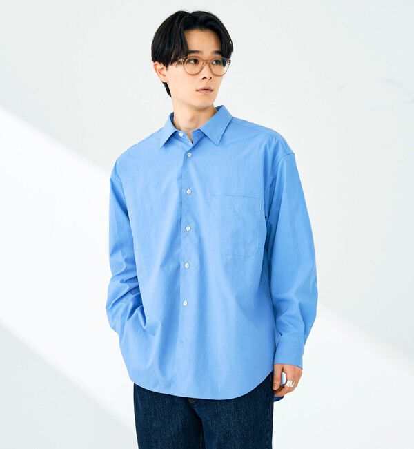 GLOSTER「【ニューベーシック】ワッシャーポプリンシャツ ロングスリーブ」|シャツ・ブラウス|サックス