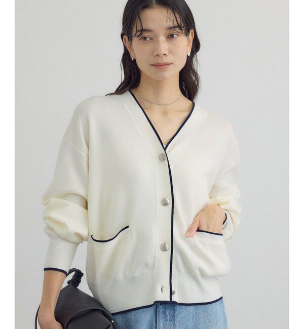 SALON adam et rope'「【WEB限定】メタルボタンスウェットライクラインカーディガン 3[新色追加]」|カーディガン|