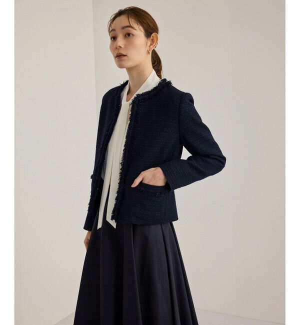 ROPE「【雑誌掲載】ミックスツイードノーカラージャケット」|ノーカラージャケット|
