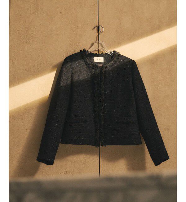 ROPE「【雑誌掲載】ミックスツイードノーカラージャケット」|ノーカラージャケット|ネイビー(40)