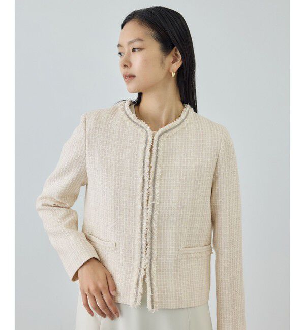 ROPE「ミックスツイードノーカラージャケット/26SS」|ノーカラージャケット|