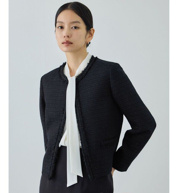 ROPE「ミックスツイードノーカラージャケット/26SS」|ノーカラージャケット|