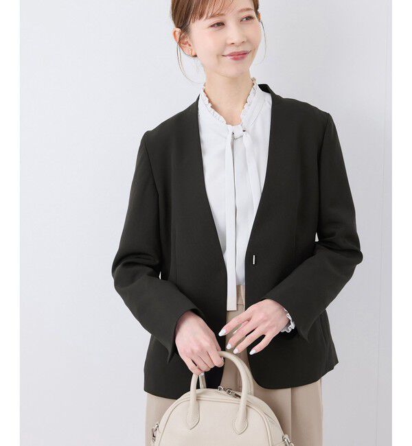 Rope&rsquo;Picnic「【360&deg;ウルトラストレッチ】UVカット・花粉ガード/ノーラペルジャケット/セットアップ対応」|ノーカラージャケット|クロメイン