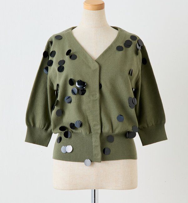  「	【CEPIE./セピエ】スパンコールカーディガン」|ニット・セーター|カーキ