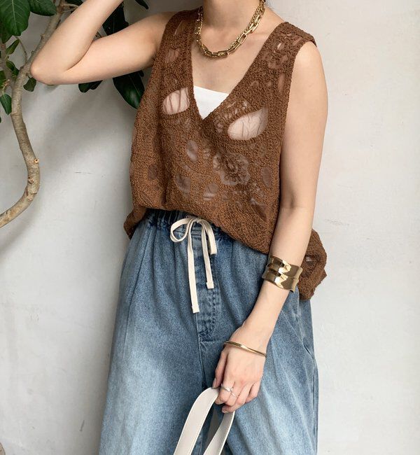  「刺繍前後2WAYレースタンク」|シャツ・ブラウス|