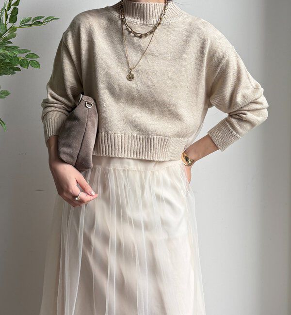  「【WEB限定】ニット&times;チュールワンピース」|ワンピース|アイボリー