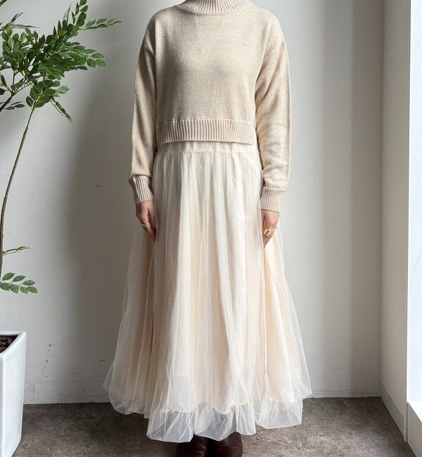  「【WEB限定】ニット&times;チュールワンピース」|ワンピース|