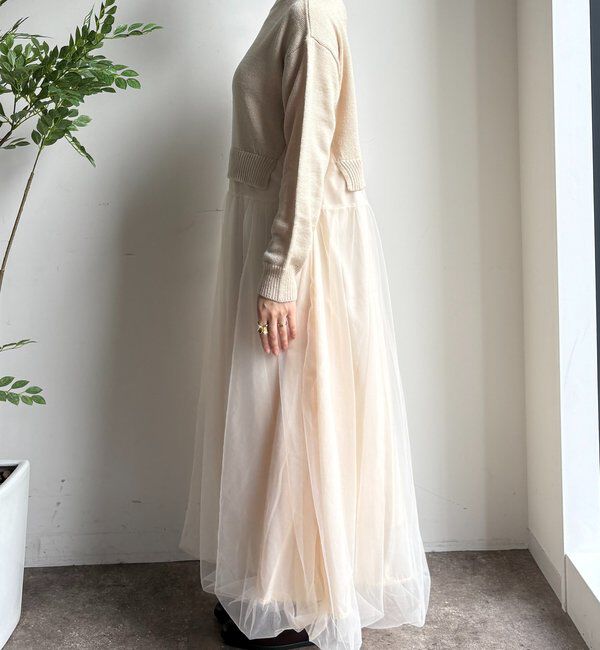  「【WEB限定】ニット&times;チュールワンピース」|ワンピース|