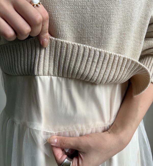  「【WEB限定】ニット&times;チュールワンピース」|ワンピース|