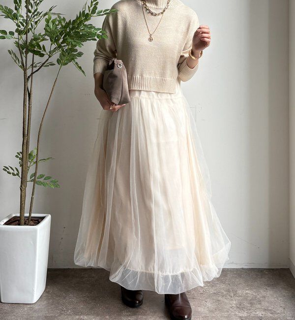  「【WEB限定】ニット&times;チュールワンピース」|ワンピース|