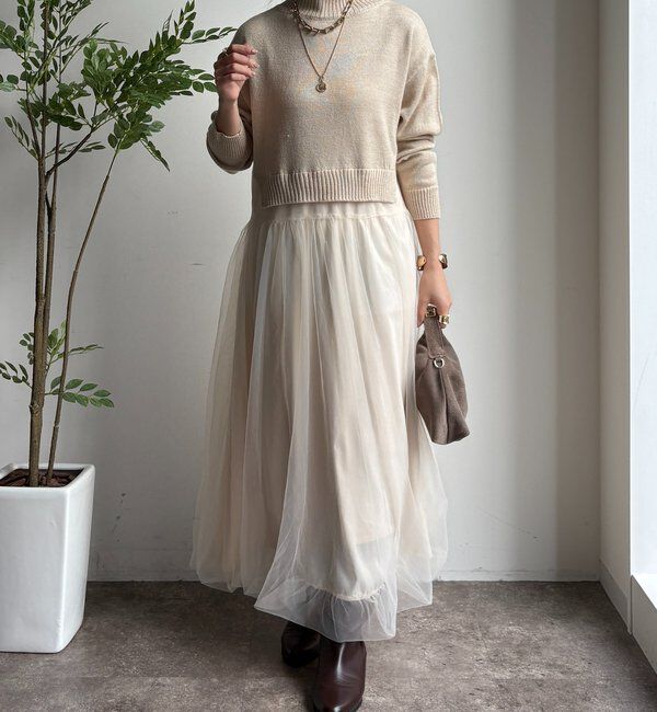  「【WEB限定】ニット&times;チュールワンピース」|ワンピース|