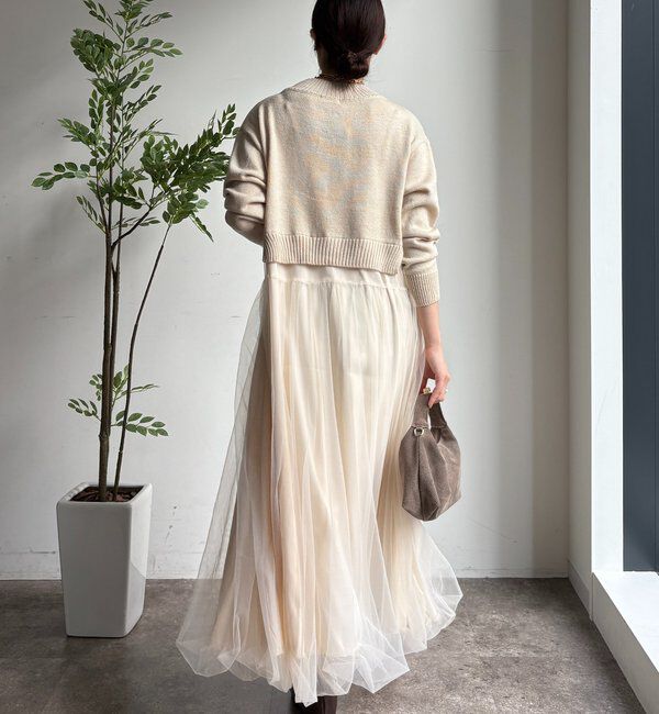 「【WEB限定】ニット&times;チュールワンピース」|ワンピース|
