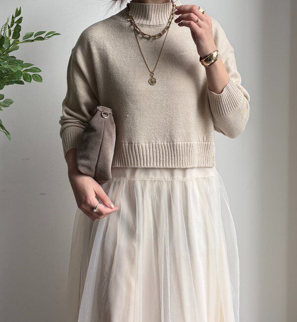  「【WEB限定】ニット&times;チュールワンピース」|ワンピース|